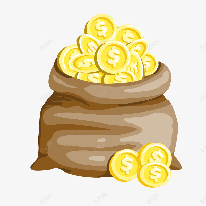 手绘一袋金币png免抠素材_88icon https://88icon.com 可爱 彩色 手绘 财富 金币 钱币