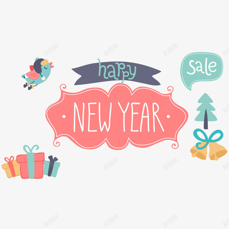 新年创意小清新海报矢量图ai免抠素材_88icon https://88icon.com 创意 小清新 新年 海报标题 海报装饰 矢量图