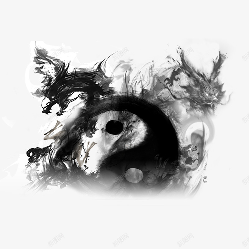 黑白水墨太极png免抠素材_88icon https://88icon.com 太极 太极水墨画 水墨 装饰 设计 黑白