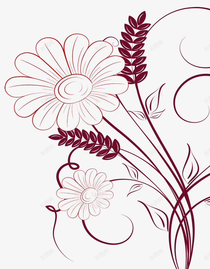 手绘装饰鲜花线条插画png免抠素材_88icon https://88icon.com 手绘 植物 线条插画 花卉 装饰图案 鲜花