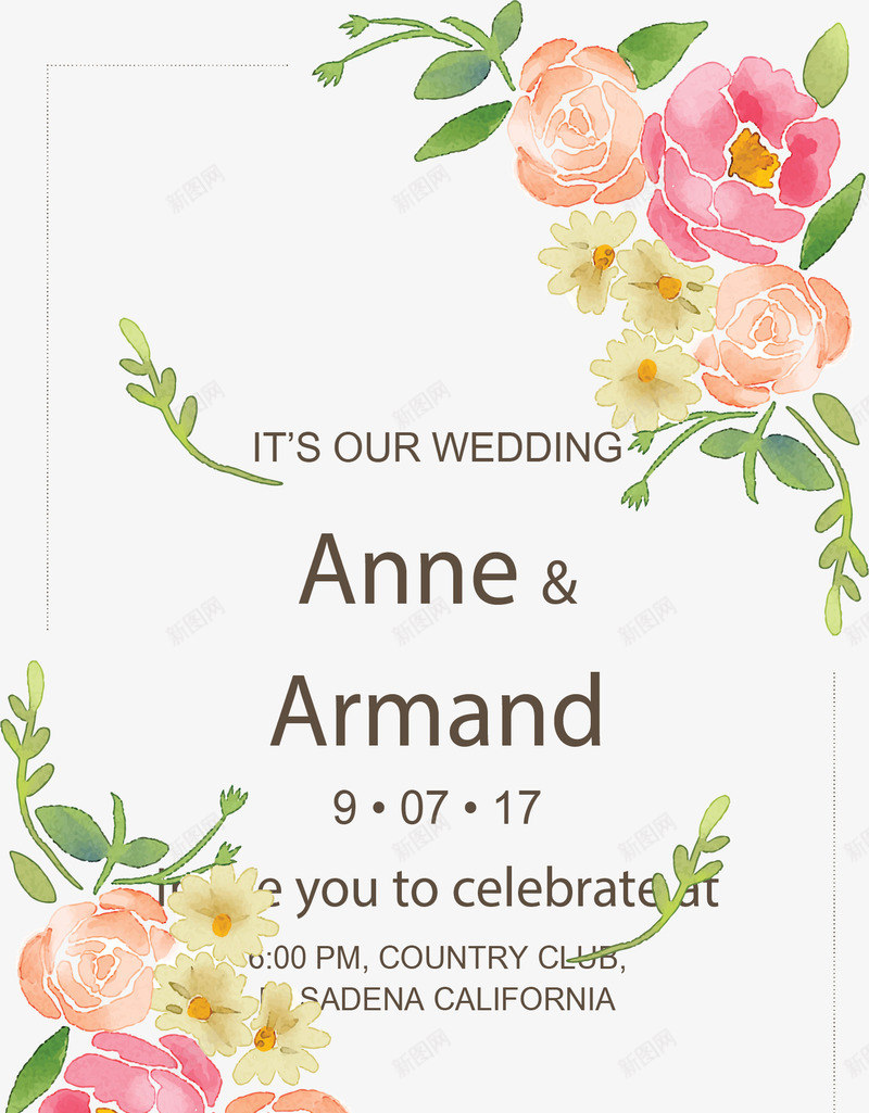水彩鲜花婚礼请帖矢量图ai免抠素材_88icon https://88icon.com 婚礼请帖 水彩鲜花 矢量png 结婚请帖 邀请函 鲜花花藤 矢量图