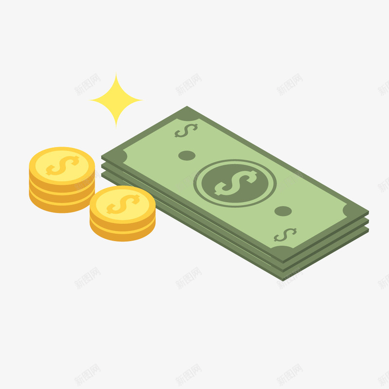 绿色美元钱币金色金币矢量图ai免抠素材_88icon https://88icon.com 晒美元 矢量图 绿色 绿色金色 美元 美钞 金币 金色 钱币