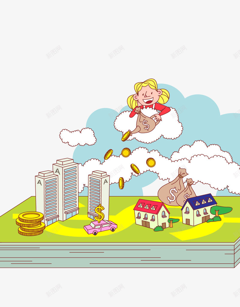 投资理财png免抠素材_88icon https://88icon.com 卡通人物形象 卡通房子 卡通插画 房产 房子 投资 投资理财 梦境乐园 理财 金币 钱币 铅笔画