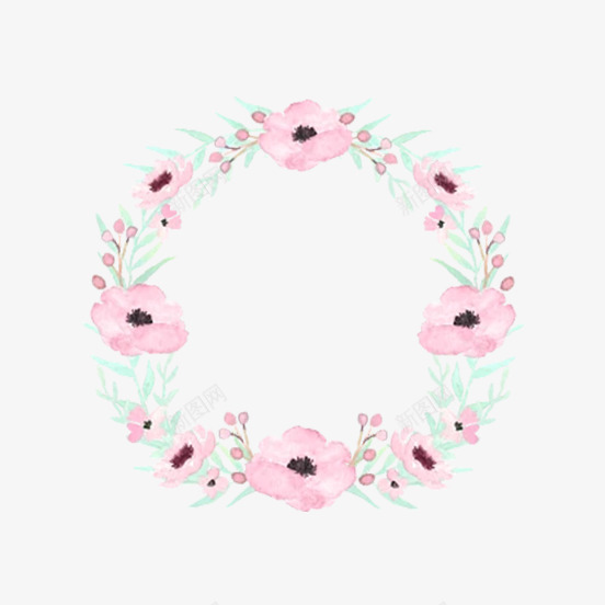 粉色花朵花环png免抠素材_88icon https://88icon.com 底纹边框 植物花卉花环 清新花环 粉色花朵 纹样 绿叶 花框 花纹 花边 花边花纹 装饰框