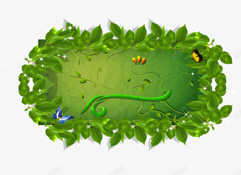 清新绿叶边框png免抠素材_88icon https://88icon.com 清新 绿叶 绿叶花环 绿叶边框 蝴蝶 边框