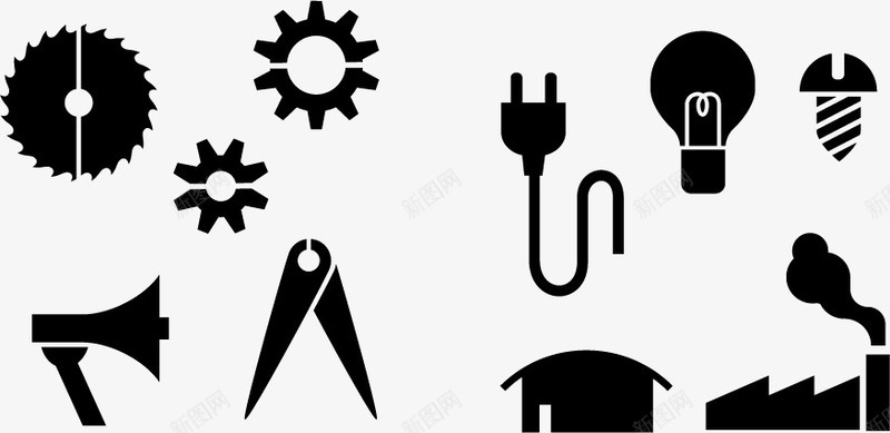 工业用品黑白剪影矢量图ai免抠素材_88icon https://88icon.com 工业 机械 黑白剪影 齿轮 矢量图