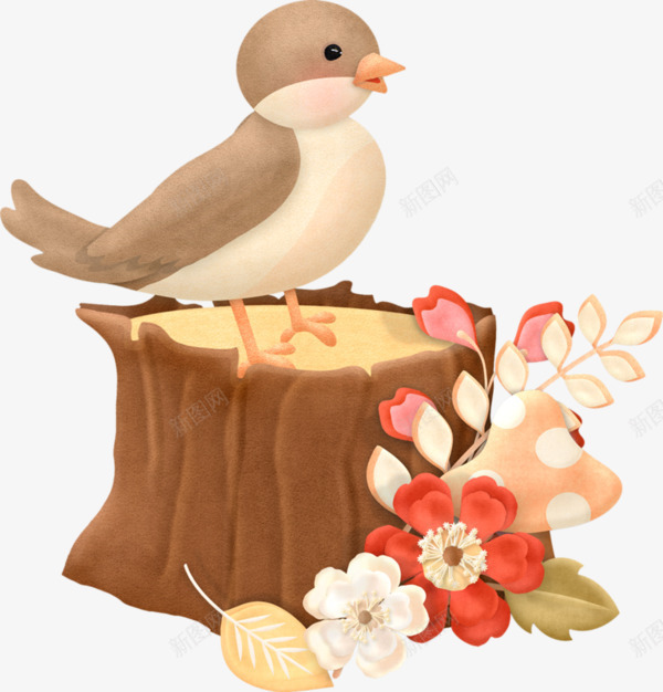 卡通彩铅森林风树桩和小鸟png免抠素材_88icon https://88icon.com 卡通小鸟 卡通森林风树桩 小鸟 树桩 鲜花