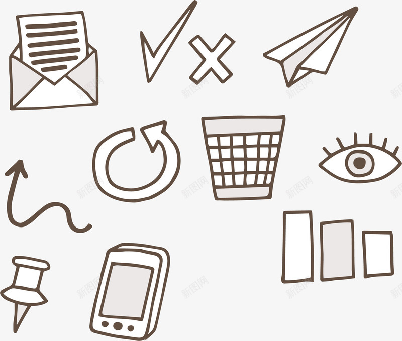 办公用品手账png免抠素材_88icon https://88icon.com 图钉 垃圾桶 智能手机 矢量素材 纸飞机