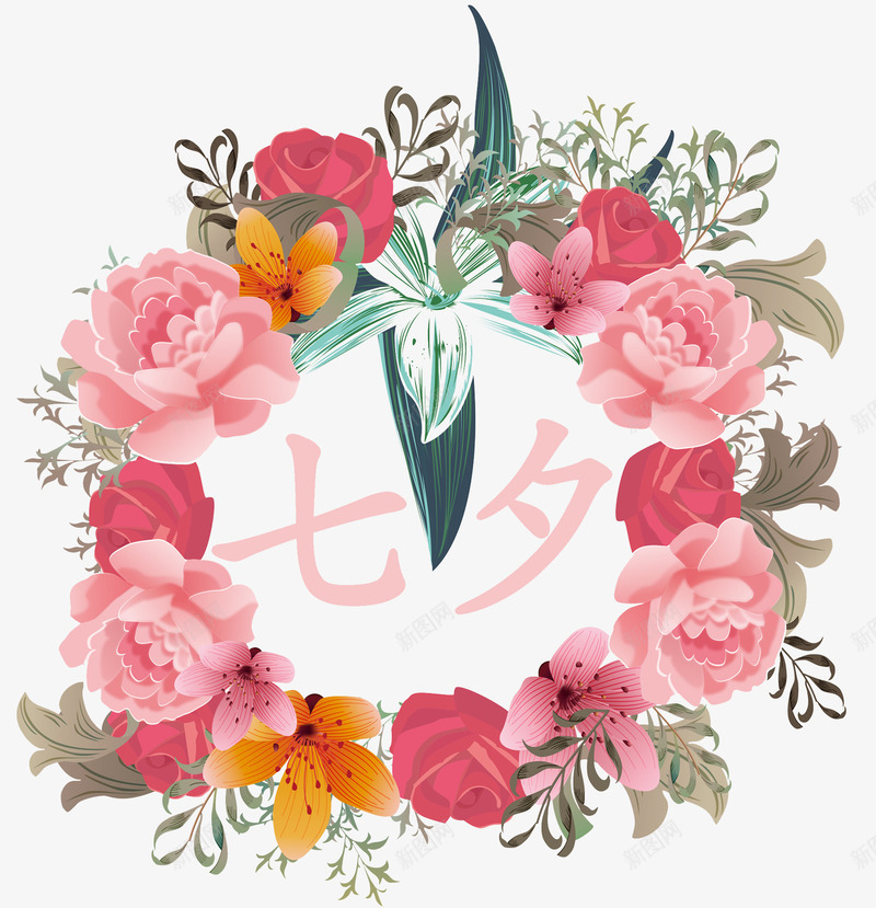 七夕情人节花环装饰图案png免抠素材_88icon https://88icon.com 七夕 七夕情人节 小清新 浪漫 花环 装饰图案