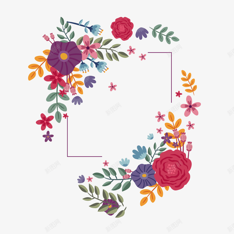 鲜花框矢量图ai免抠素材_88icon https://88icon.com PNG图 PNG图下载 创意卡通 卡通插图 对角花边 插图 鲜花框 矢量图