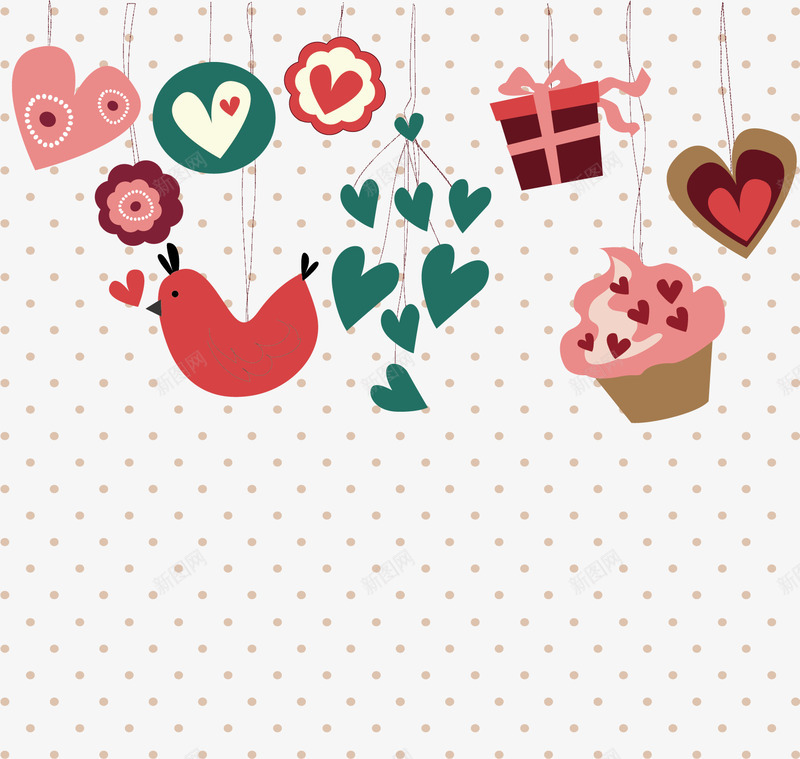 节日装饰图案背景元素卡通图png免抠素材_88icon https://88icon.com 卡通图案 小清新 心形 礼物 背景 背景元素 节日装饰图案