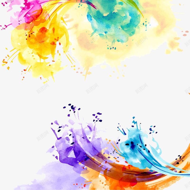 彩色水彩画psd免抠素材_88icon https://88icon.com 唯美 彩色 浪花 画画 蓝色 装饰 风浪 鲜花
