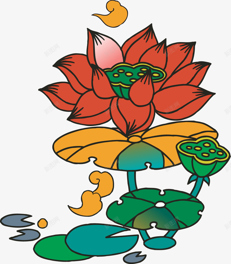 节日荷花psd免抠素材_88icon https://88icon.com 中国风 国画 工笔荷花 彩色工笔画 手绘藕 荷叶 荷花 莲藕