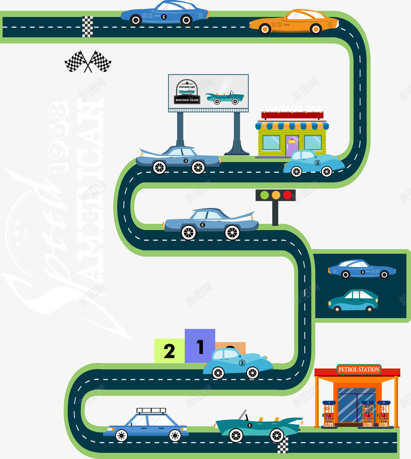 汽车比赛png免抠素材_88icon https://88icon.com 公路 卡通 旗帜 比赛 汽车 蓝色 行驶 赛车