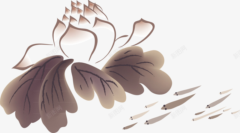 水墨荷花鱼矢量图ai免抠素材_88icon https://88icon.com 水墨 荷花 矢量图