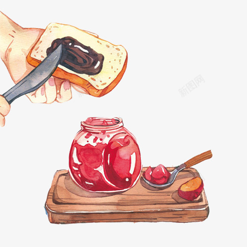 早餐搭档手绘画片png免抠素材_88icon https://88icon.com 健康早餐 果酱 水彩画 涂抹 面包
