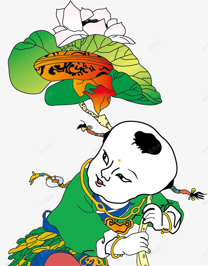 中国传统年画举荷花的小孩png免抠素材_88icon https://88icon.com 举荷花的孩童 传统文化 古代孩童 小孩 年画 荷花