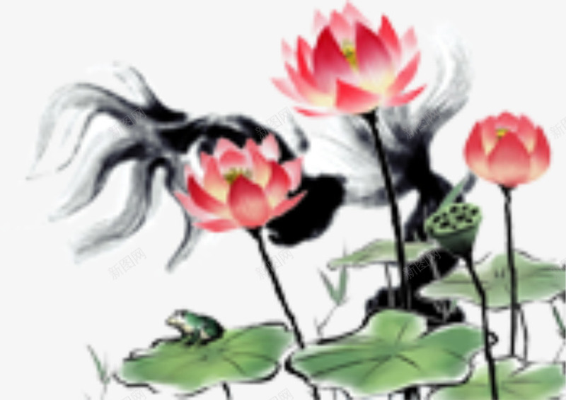 水墨画荷花png免抠素材_88icon https://88icon.com 中国风 廉洁 水墨画 荷花 莲花