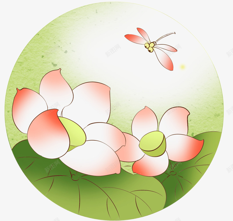 手绘夏天荷花蜻蜓插画psd免抠素材_88icon https://88icon.com 夏天 小清新 手绘插画 荷花 莲花 蜻蜓 装饰图案
