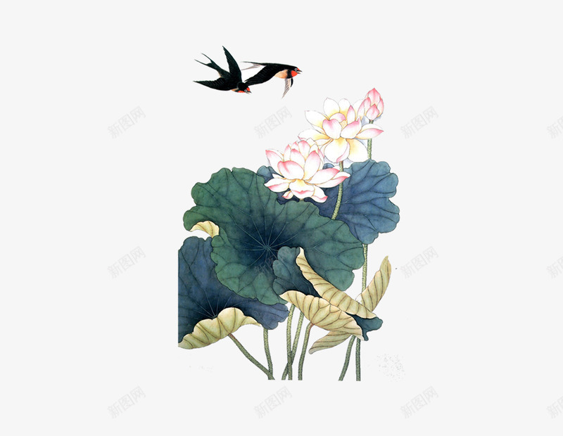 荷花荷叶专辑png免抠素材_88icon https://88icon.com 燕子 绿色植物 花儿 荷叶 荷花