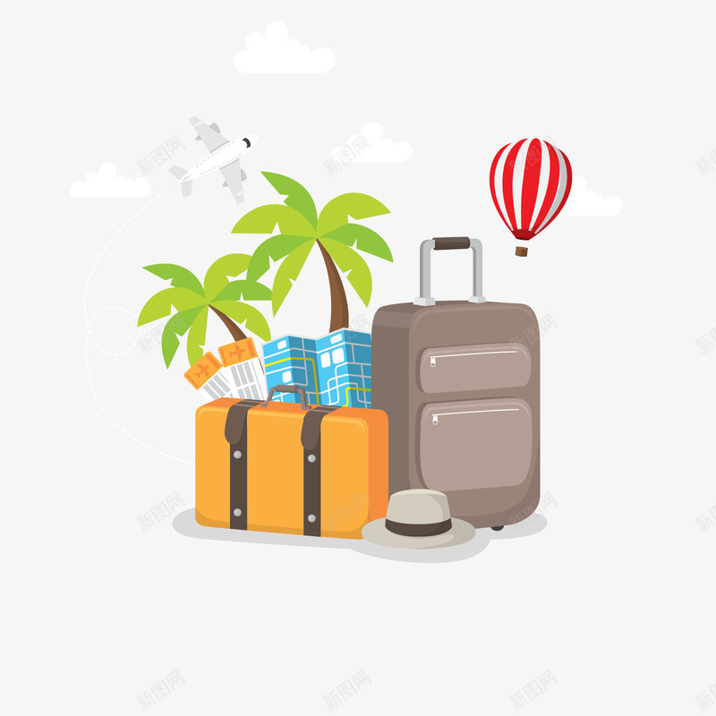 去旅游的行李矢量图ai免抠素材_88icon https://88icon.com PNG免抠图下载 假期 夏天 度假 海边 热气球 装饰 矢量图