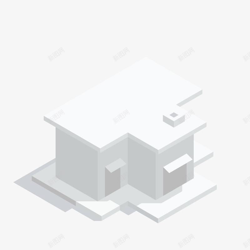 凸字形的白色模型矢量图ai免抠素材_88icon https://88icon.com 城市建筑 城市相关 套件模型 小屋 屋子 平房 建筑 等轴测 矢量图