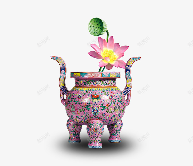 香炉psd免抠素材_88icon https://88icon.com 手绘香炉 荷花 莲蓬 香炉