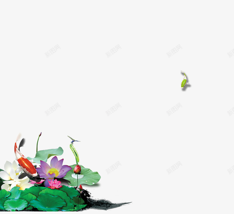 中国风荷花psd免抠素材_88icon https://88icon.com 中国风 荷叶 荷花 莲花 鲤鱼