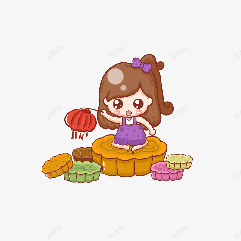 卡通坐在月饼上提着灯笼女孩png免抠素材_88icon https://88icon.com 中秋节 冰皮月饼 坐月饼上的女孩 手提灯笼