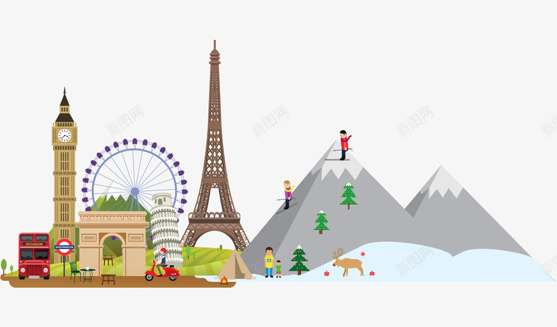 卡通旅游小镇png免抠素材_88icon https://88icon.com 世界地标 卡通 旅行 景点