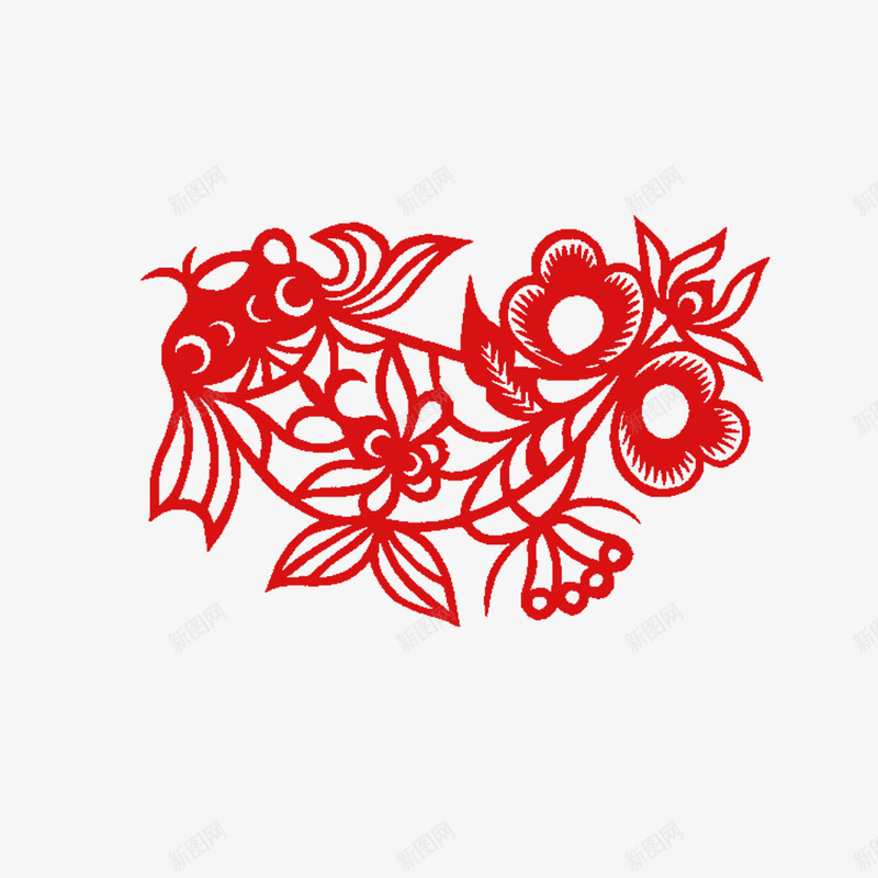 中国元素png免抠素材_88icon https://88icon.com 剪纸 梅花 荷花 金鱼
