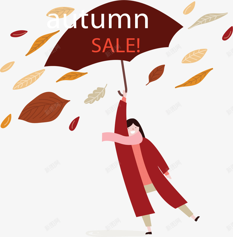 秋季落叶促销海报矢量图ai免抠素材_88icon https://88icon.com 打伞的人 矢量png 秋天女孩 秋季促销 秋季落叶 落叶 矢量图
