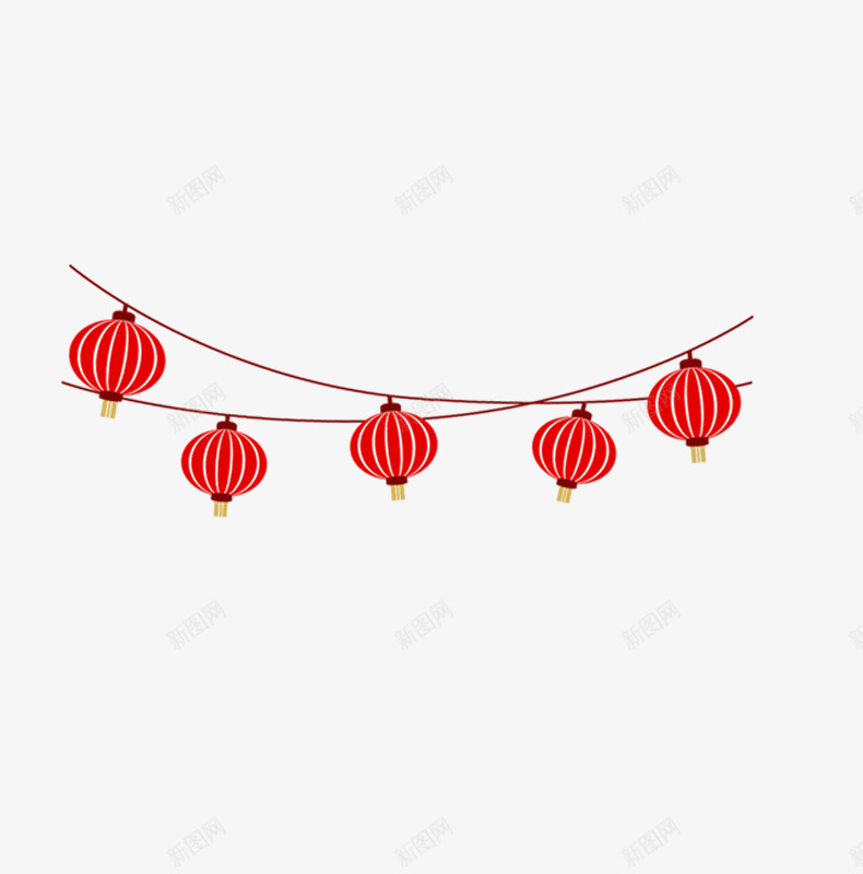 中国风节日红色灯笼装饰png免抠素材_88icon https://88icon.com 中国风 五个灯笼 免抠灯笼 悬挂的灯笼 灯笼架 灯笼装饰 红色 绳子 节日