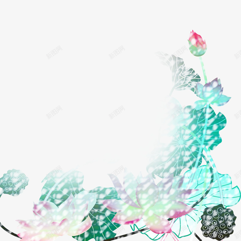 荷花边框png免抠素材_88icon https://88icon.com 梦幻 清新 花草