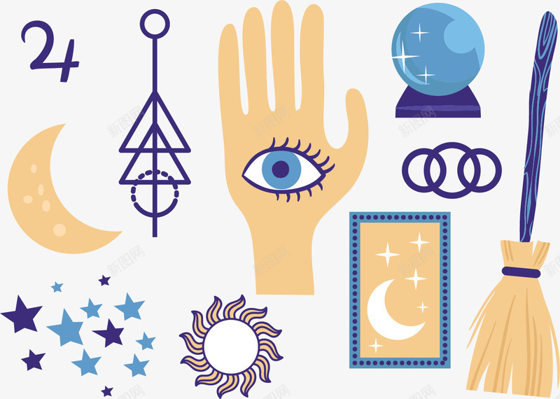 梦想的世界png免抠素材_88icon https://88icon.com 天空 忍者 手中的眼镜 星星 月亮 水晶球 镜子