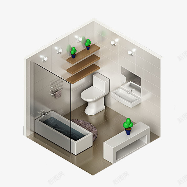 浴室模型png免抠素材_88icon https://88icon.com 室内设计 房间模型 浴室 浴室装修图片 浴缸 装修模板 装饰 马桶