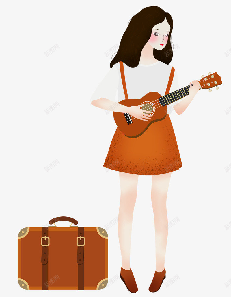 卡通手绘弹奏尤克里里的女孩png免抠素材_88icon https://88icon.com 卡通手绘 女孩 旅游 旅行 旅行箱