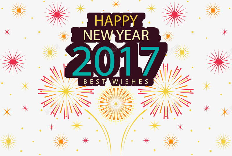 彩色烟花背景新年卡矢量图ai免抠素材_88icon https://88icon.com 免扣png素材 免费png素材 彩色背景 新年卡 新年快乐卡 矢量图 红色烟花 金色烟花