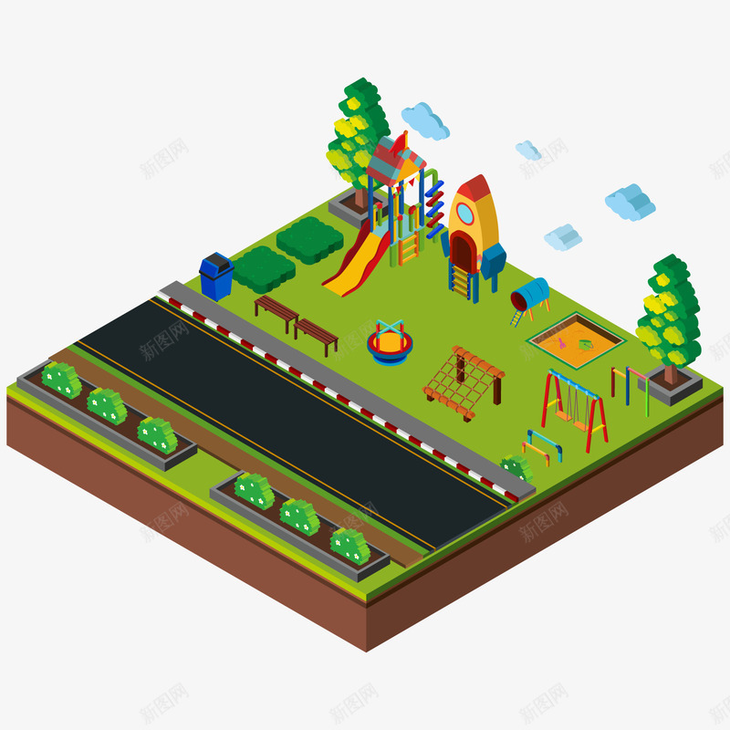 小区公共矢量图eps免抠素材_88icon https://88icon.com 儿童 模型 滑滑梯 装饰 矢量图