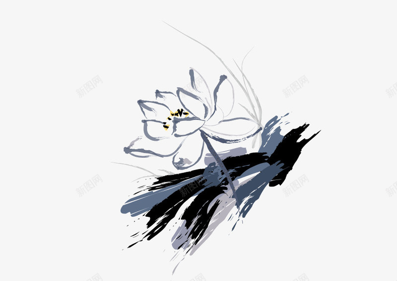 精美水墨荷花中国风矢量图ai免抠素材_88icon https://88icon.com 中国风 精美水墨 荷花 矢量图