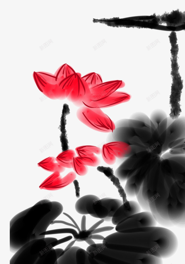 水墨中国画荷花睡莲与荷叶png免抠素材_88icon https://88icon.com 中国画 手绘插图 水墨 睡莲 竹子荷花荷叶满池塘 荷叶 荷塘 荷花