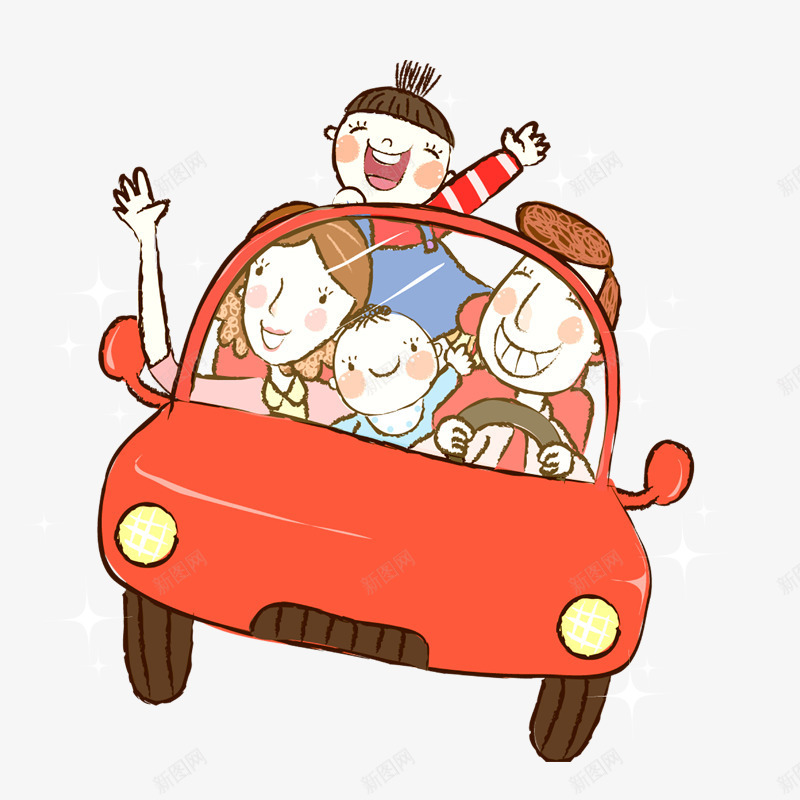 开小车的一家四口png免抠素材_88icon https://88icon.com 一家四口 开车 旅游素材 红色小车