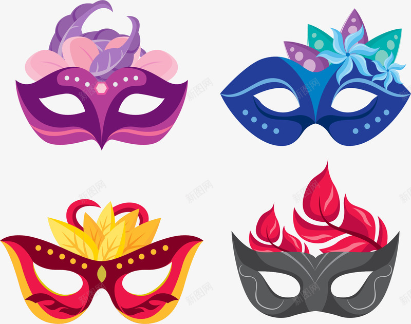 彩色狂欢节面具png免抠素材_88icon https://88icon.com 巴西 彩色 扁平化 派对面具 狂欢节 矢量素材