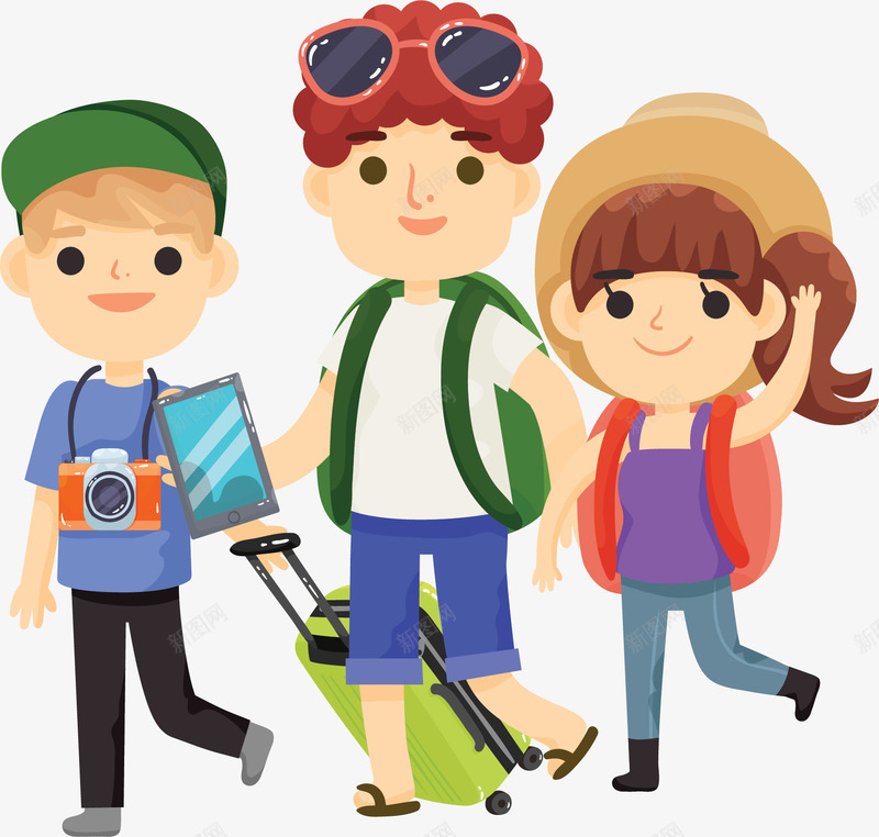 三个一起旅行的人png免抠素材_88icon https://88icon.com 一起旅游 三人行 开心旅游 托行李箱 旅游季 旅游的人 矢量png