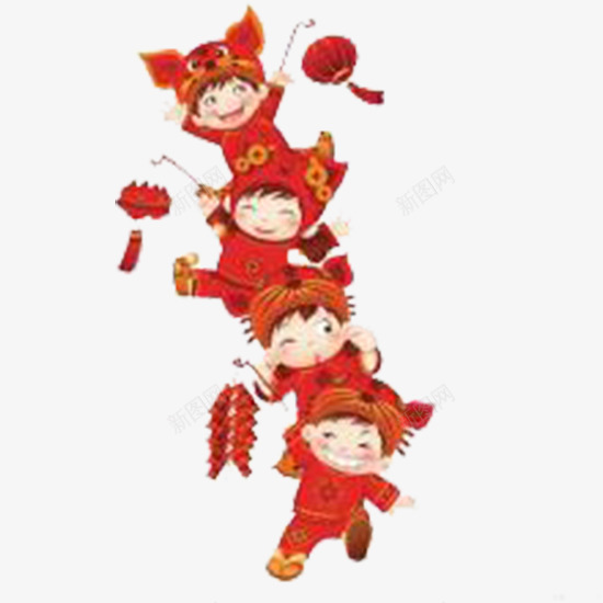 小孩爆竹迎新png免抠素材_88icon https://88icon.com 卡通 小孩 开心 新年 灯笼 爆竹 迎新年