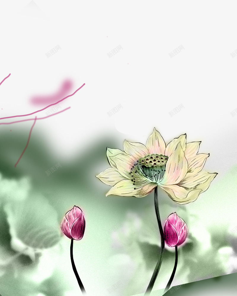 荷花水墨装饰png免抠素材_88icon https://88icon.com 水墨素材 荷花素材 装饰素材 设计素材