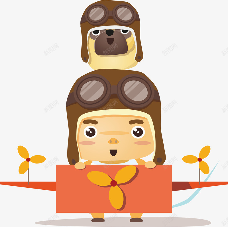 开飞机的孩子矢量图ai免抠素材_88icon https://88icon.com 儿童教育 可爱孩子 开飞机 矢量png 红色飞机 飞行员 矢量图
