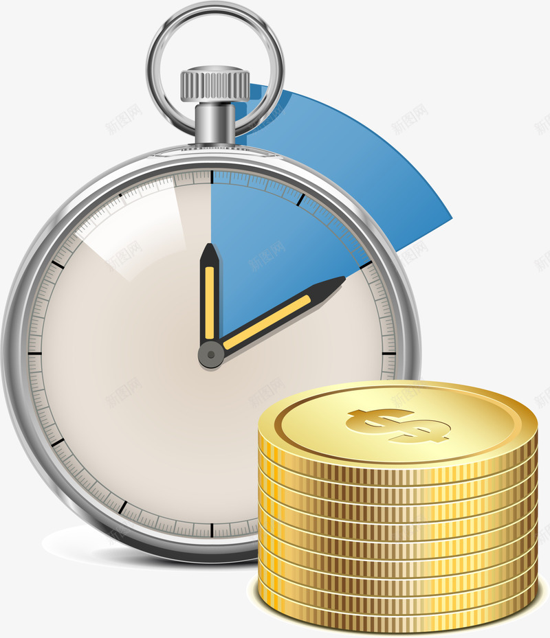 创意抽象时间就是金钱png免抠素材_88icon https://88icon.com 一摞金币 创意抽象 时间就是金钱 白色怀表 白色秒表 金色金币