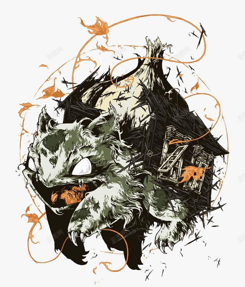 背着房子的猫创意插画png免抠素材_88icon https://88icon.com 创意抽象插图 创意插画 背着房子的猫