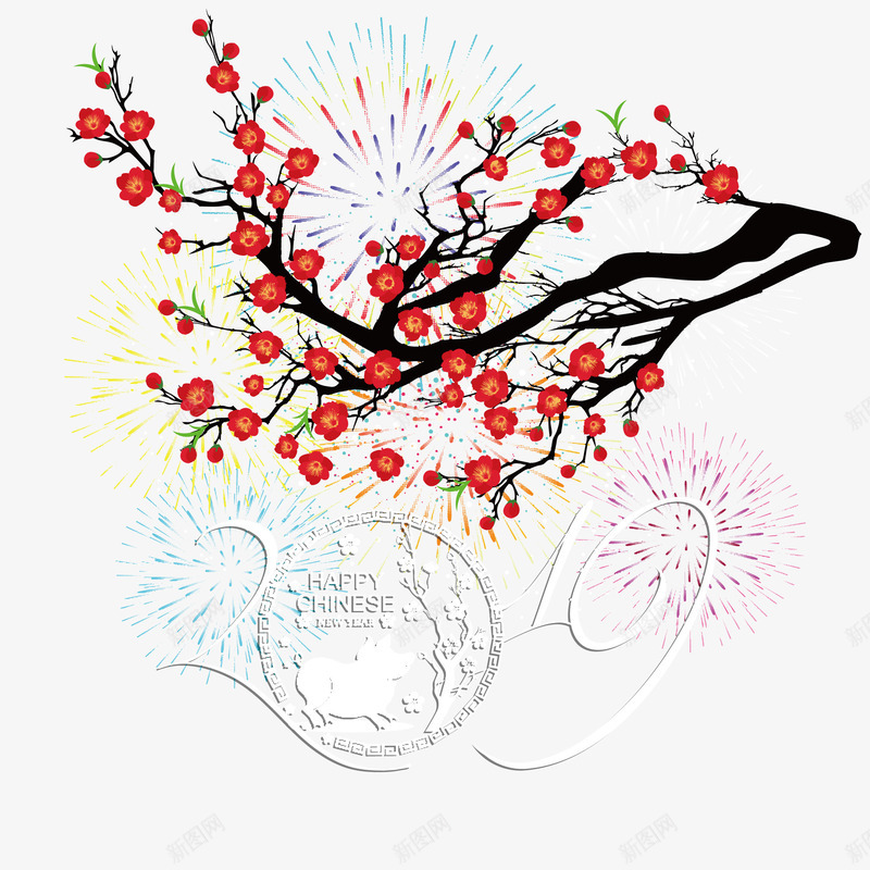 红色的梅花和烟花矢量图eps免抠素材_88icon https://88icon.com 数字 数字png 数字矢量图 梅花 烟花 矢量图